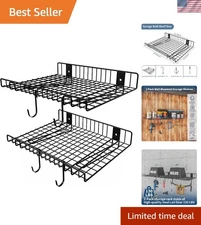 2-Pack Wall Mounted Shelves with Extra Hooks - Ideal for Home Organization