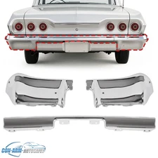 Rear Bumper Assembly 3 Pieces Set For Chevrolet Chevy Impala 1963 Chrome Steel