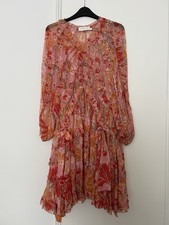 Zimmermann Pink & Orange Floral Silk-blend Ruffle Mini Dress with V-neck Size 1