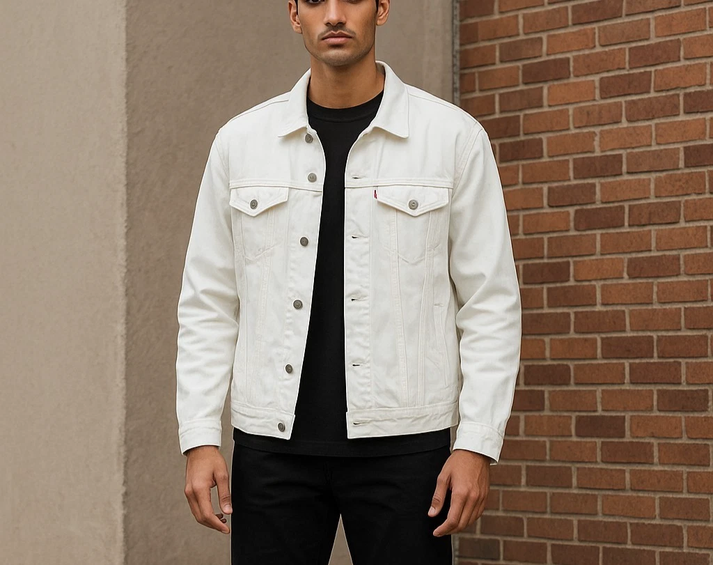 Levis White Denim Trucker Jacket Mens Size XXL
