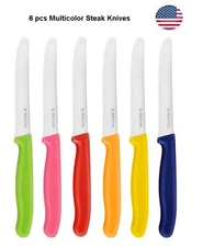 Multi-Colour Serrated Kitchen Knives – Tomato / Steak / Utility Knife Set