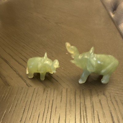 Jade Elephant Figurine Pair Set