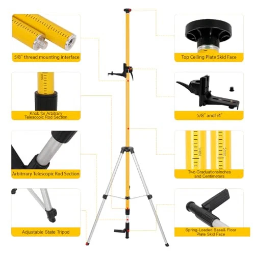 Adjustable Laser Level Pole with Support Tripod,12 Ft/3.7 M Professional