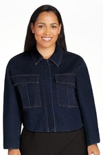 Scoop Women's Oversized Cropped Denim Jacket, Size SMALL DARK WASH NWT