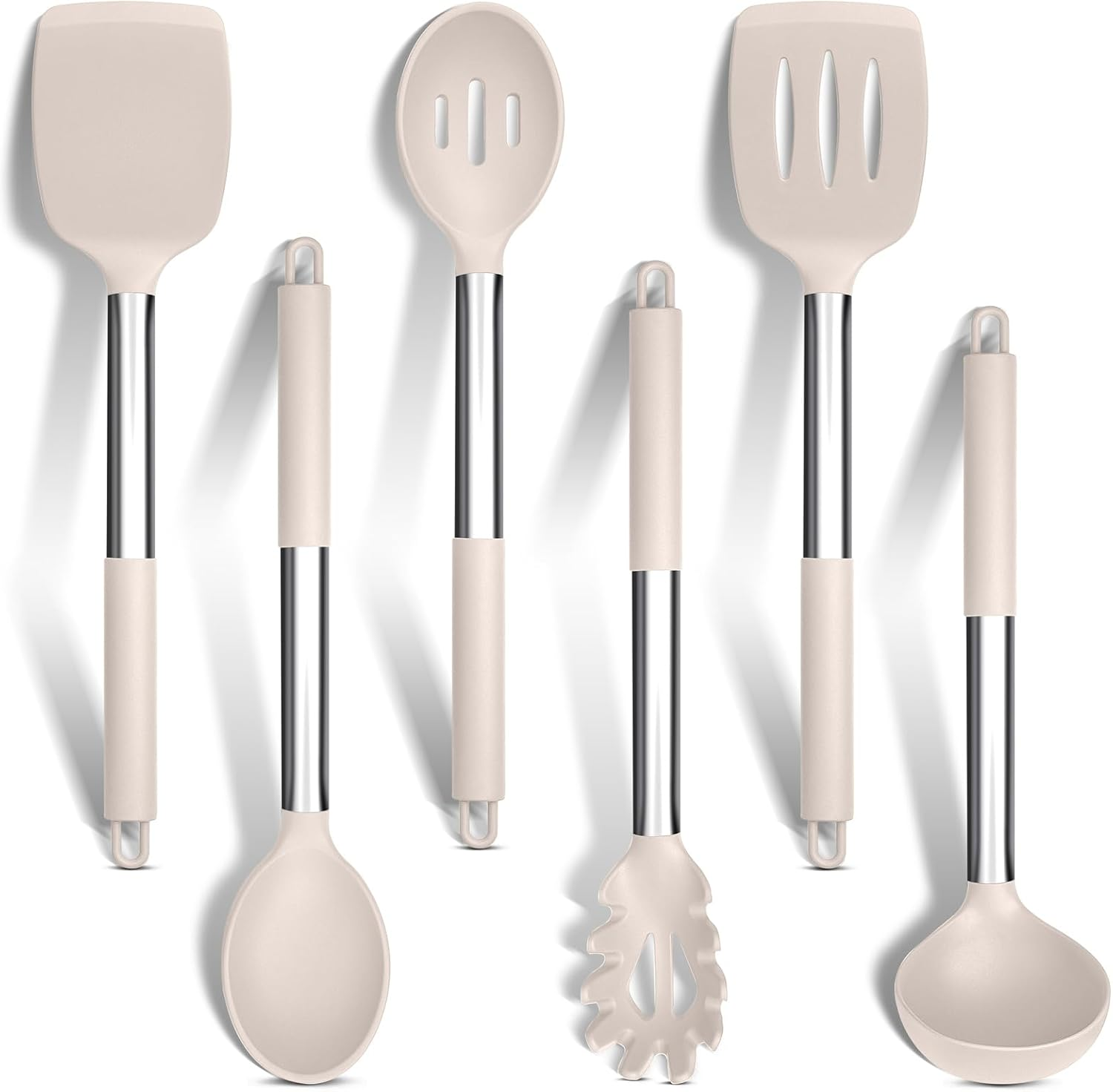 Kitchen Utensils Set, 6 Pcs Silicone Cooking Utensils with Stainless Steel Handl