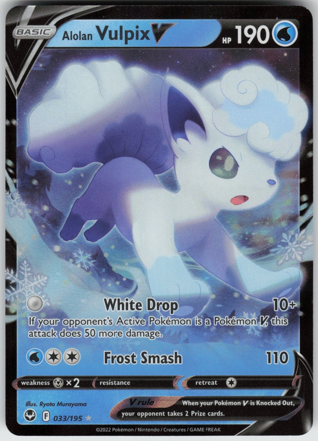 Foil Alolan Vulpix V 033/195 SWSH12: Silver Tempest Ultra Rare NM