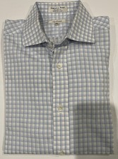 Faconnable Men  s Blue/White Check Cotton Dress Shirt Sz 4 16R Made In The USA