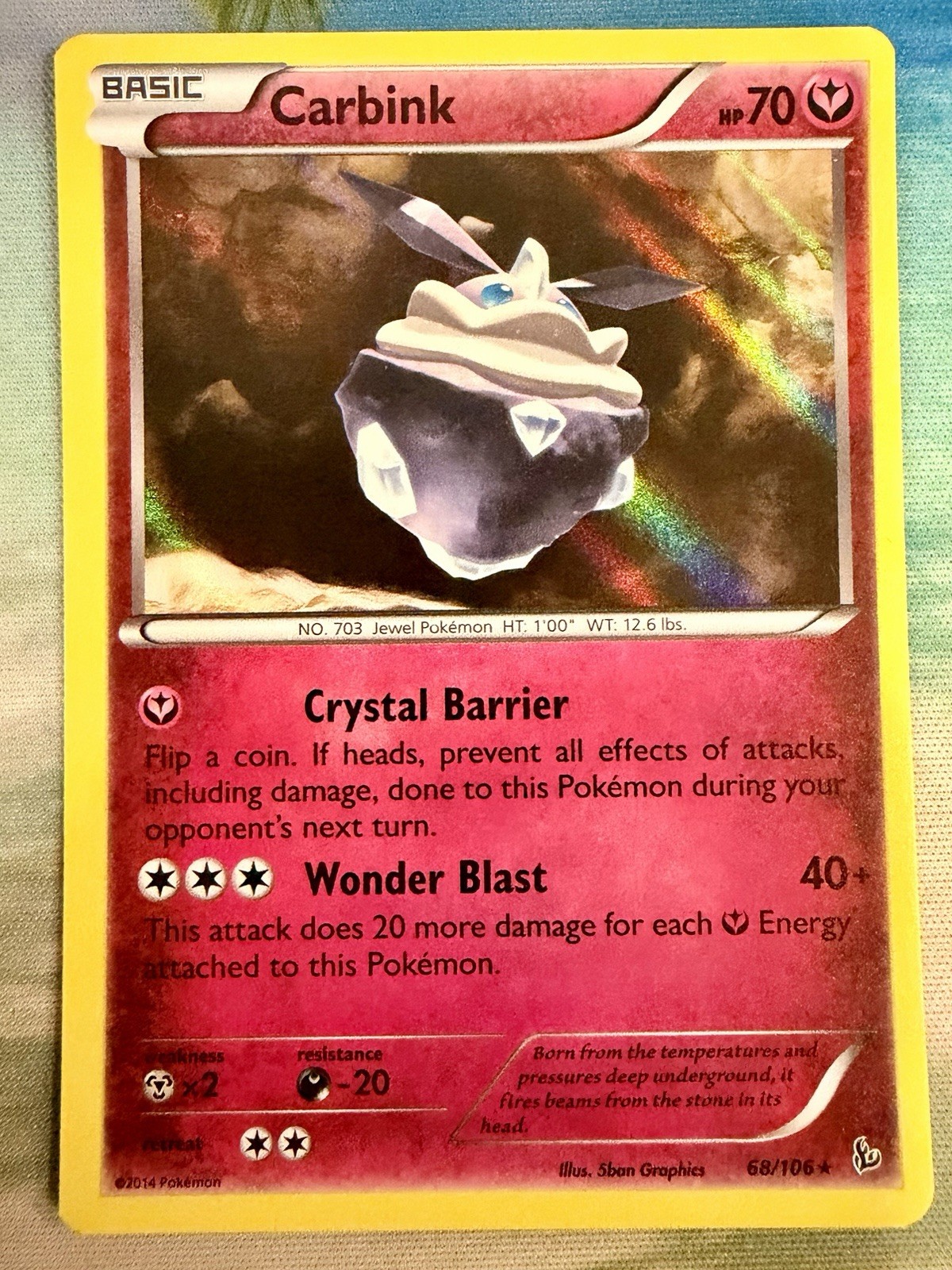 Carbink Holo Rare XY - Flashfire 68/106 Pokémon Card NM