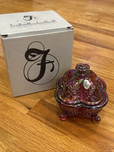 Fenton Red Trinket Rose Box W/lid Carnival Glass 2001 Mothers Day Collection NWT