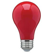 Satco S14984 - 8 Watt LED A19  Holiday Red Light Bulbs (2 or 6 Pack)