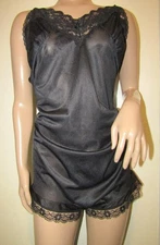 Custom Satin Nylon Teddy Romper Step in Black lace Sz 42B 9 panty playsuit
