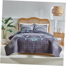 Boho Quilt Set Queen Size - Reversible Bohemian Quilt Queen 90 90 Gray-purple