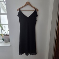 VINTAGE Marks & Spencer 2001 Little Black Dress Size 12 Flutter Sleeve Midi LBD