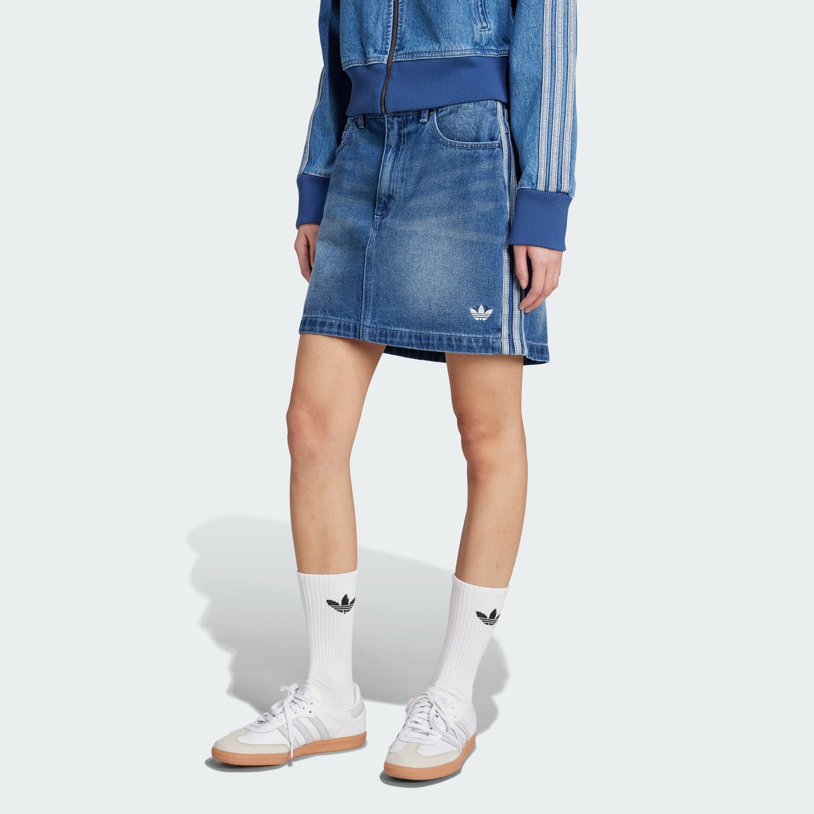 adidas women Adicolor 3-Stripes Denim Mini Skirt