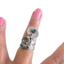 Vintage Large Moroccan Hand Made old glass silver 925 Berber Ring size 7.5,