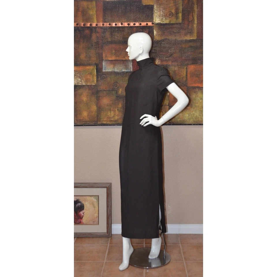 Maxi Vestido Largo EMPORIO ARMANI Diseñador Marrón Cuello Simulado Talla 44/8 Foto 3 de 4