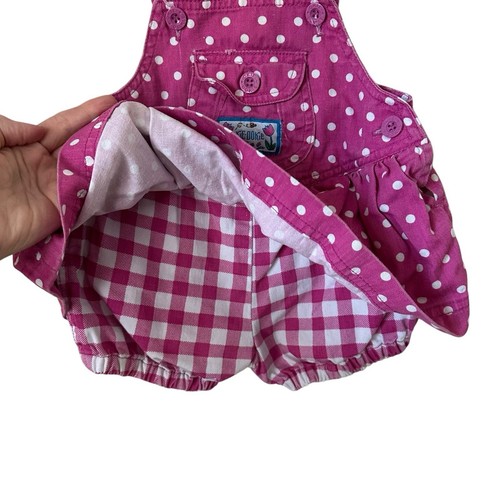 Abito pagliaccetto rosa vintage Okie Dokie bambina tg 12 mo anni 90 a pois Gingham DIFETTO - Foto 3 di 7