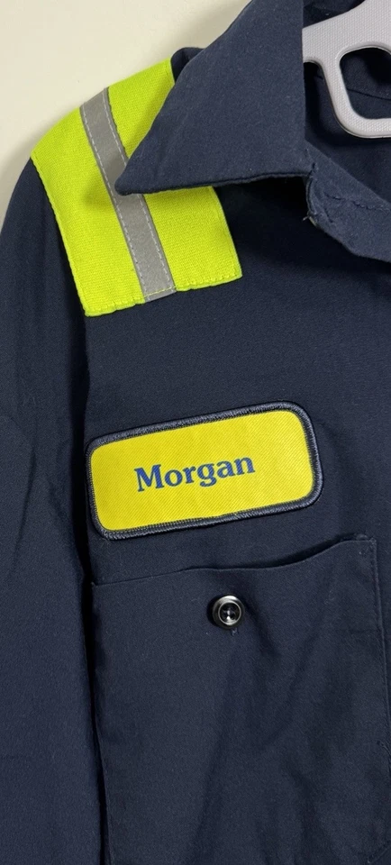 Camisa de trabajo vintage para hombre Cintas grande azul marino manga larga Foto 4 de 4