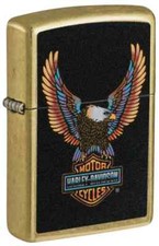 Zippo 46678, Harley Davidson Eagle Design Street Brass Finish Lighter, NEW