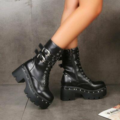 Patent Leather Rivet Platform Motorcycle Boots Side Zipper Chunky Heel Goth Amazon.com: OXNGDMDM Men main image 3