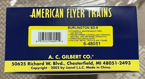 S Gauge American Flyer 6-48051 Burlington SD-9 Diesel Locomotive S0133 - Picture 3 of 3
