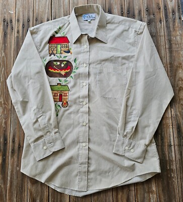 Las Olas By Oved International Log Cabin Bear Button Up Shirt Blouse Size M