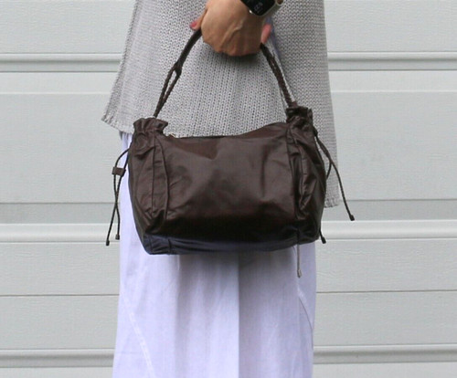 Authentic BOTTEGA VENETA Intrecciato Trimmed Brown Leather Shoulder Bag Handbag