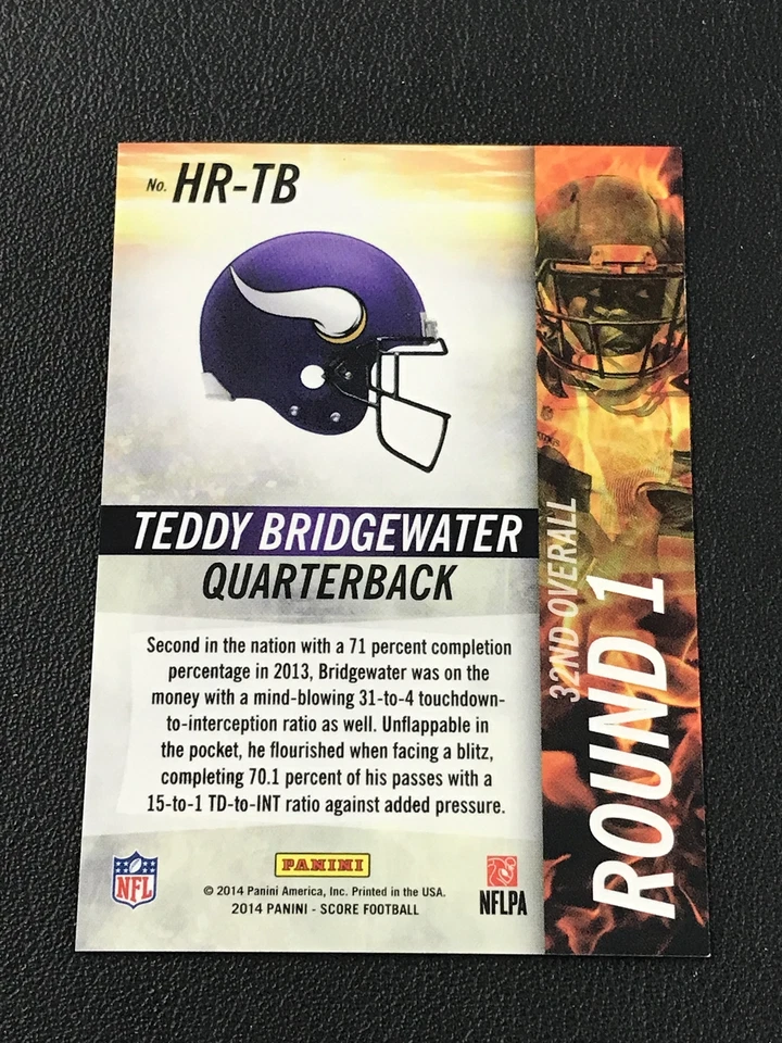 2014 SCORE #HR-TB Teddy Bridgewater Hot Rookie Red Prizm /149 Vikings - Image 2 of 2
