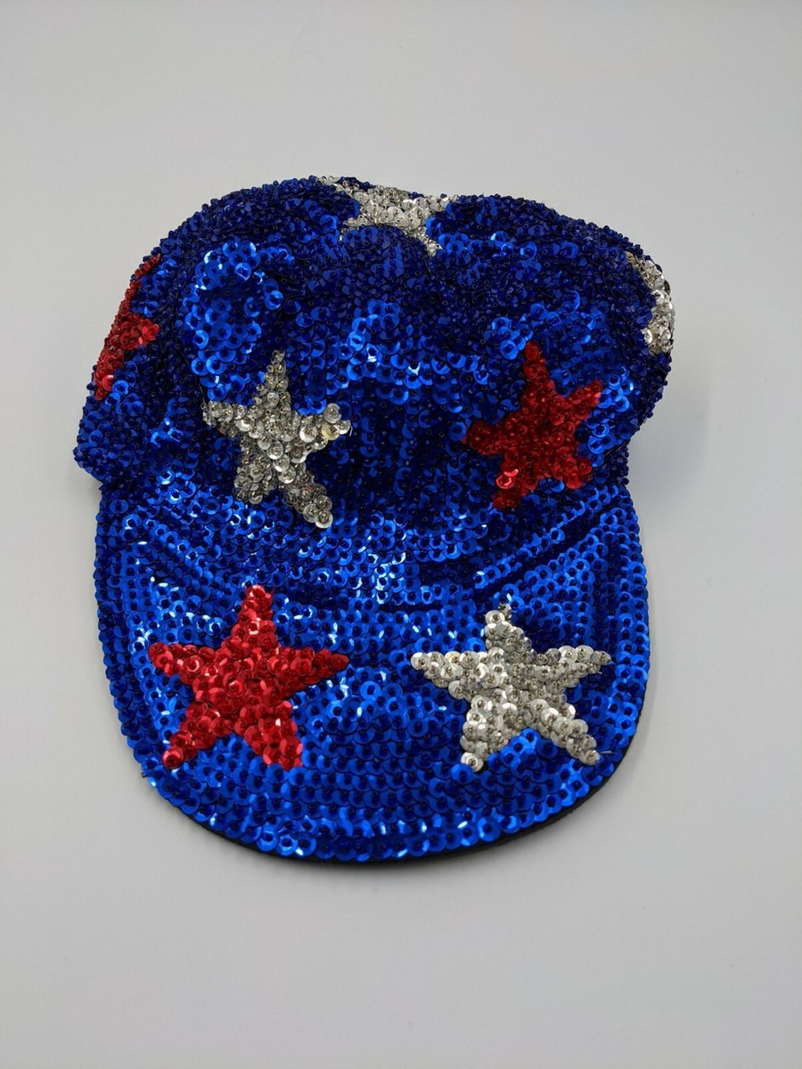 Vintage American Flag Red White Blue Sequins Cap Vintage 1990s 90s USA Red White Blue July 4th Sparkle Sequin  main image 2