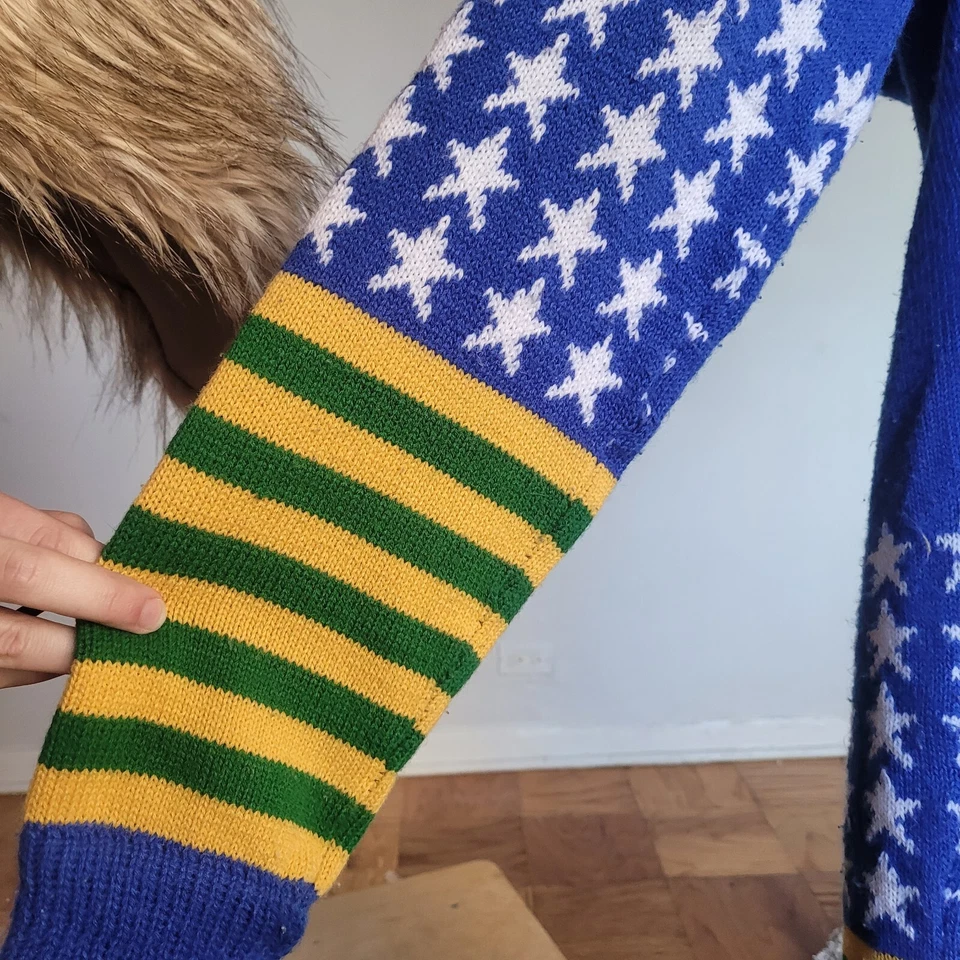 Винтажный 70-х вязаный синий зеленый желтый звезда в полоску леггинсы брюки средний - Изображение 4 из 4