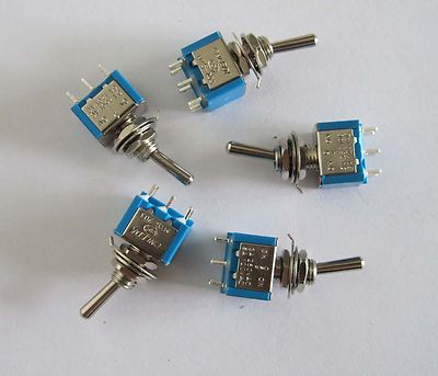 5 Stück blaue Gitarren-Kippschalter DPDT 6-polig EIN/AUS/EIN Mini-Schalter