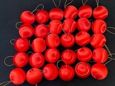 Vintage Lot Red Shiny Satin Silk Thread Ball Christmas Tree Ornaments