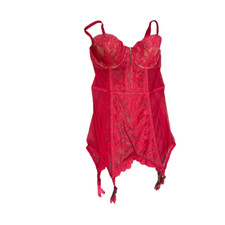 VICTORIAS SECRET Lingerie Red Lace GARTER BUSTIER CORSET Bra 34C