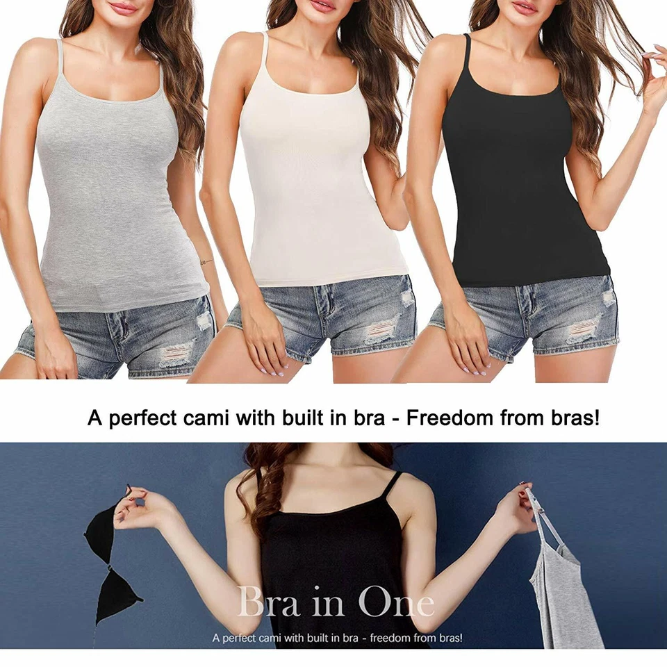 Mujeres Camisola Cami Con Chaleco Push Up Integrado Compresión Acolchado Sujetador Camisetas sin Mangas Foto 4 de 4