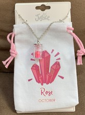 JUSTICE BIRTHSTONE OCTOBER NECKLACE 17  -20  SHIMMERING ROSE SUPER CUTE 