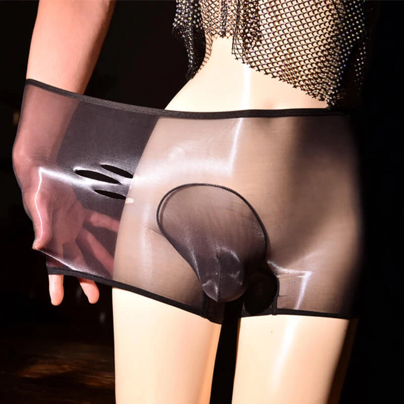 Boxer uomo seta lucido trasparente slip intimo guaina pene pantaloncini - Immagine 3 di 4