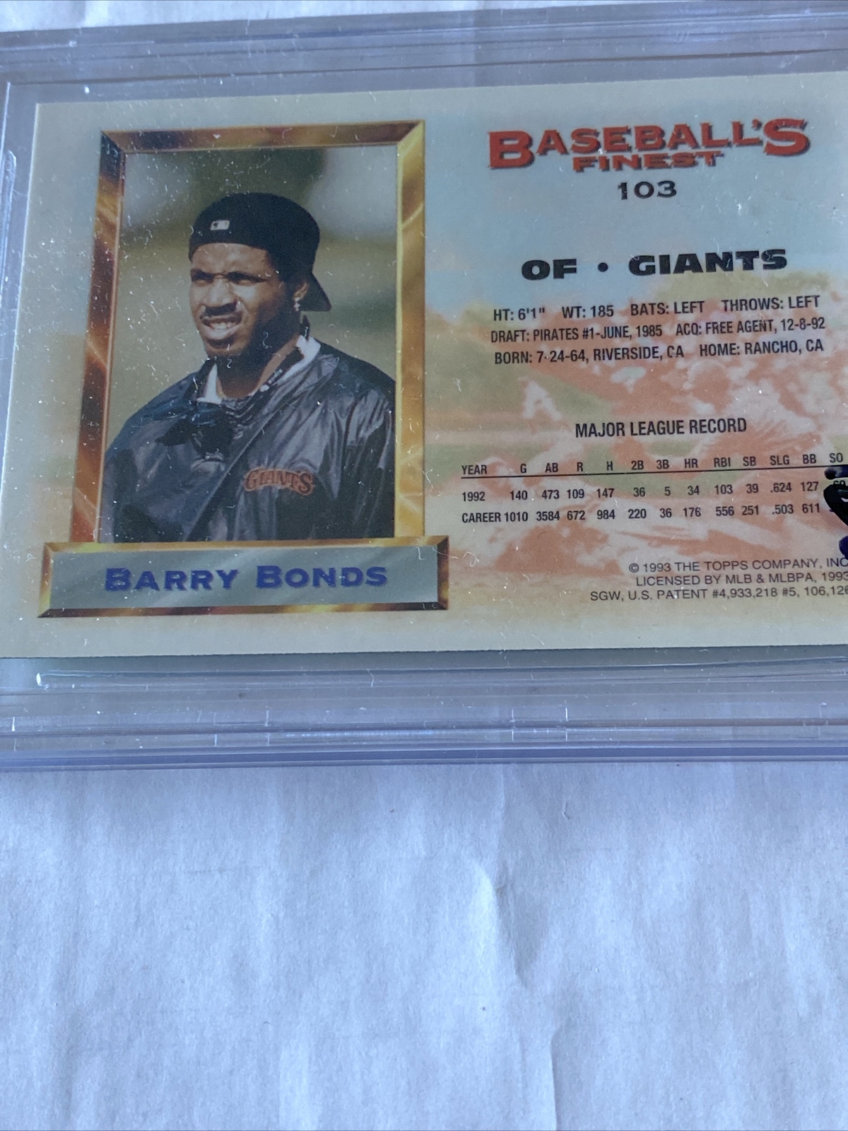 RARE-1993 BARRY BONDS Topps Finest All-stars #103- Graded- 8.5 view 2