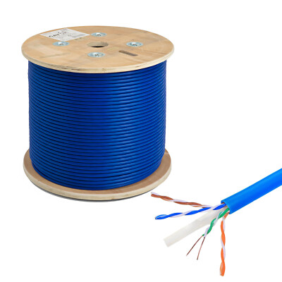 Cat6A UTP 1000ft Bulk Ethernet Network Cable 10G 23AWG Solid Wire Riser Blue