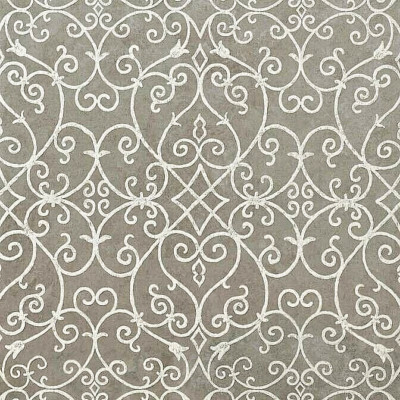 Thibaut Positano 839T7690 Metallic Silver Background White Scrolling Design