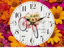 RED BICYCLE CLOCK Stunning Wall/Kitchen, 34CM SHABBY CHIC  Vintage Large Numbers