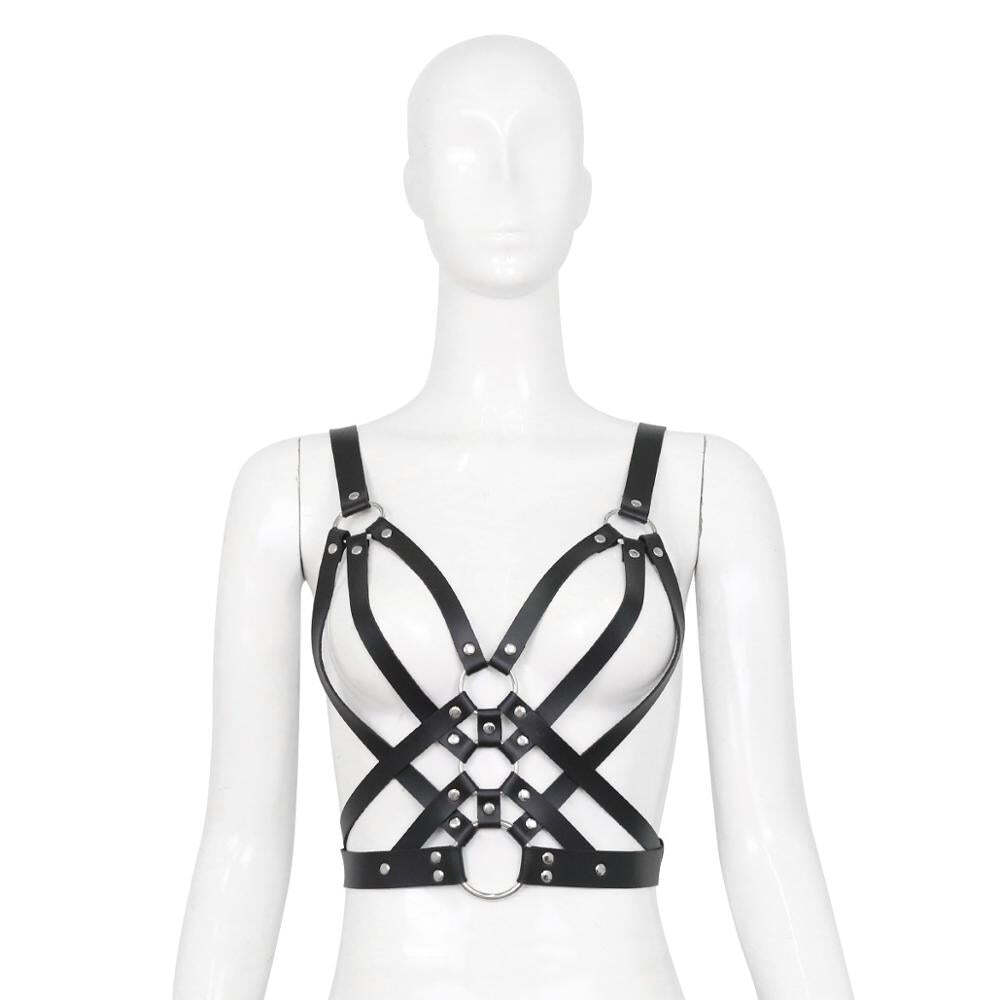Pleather Wrap Around Bralette Fetish Bra for Women Black Faux Leather Underwear