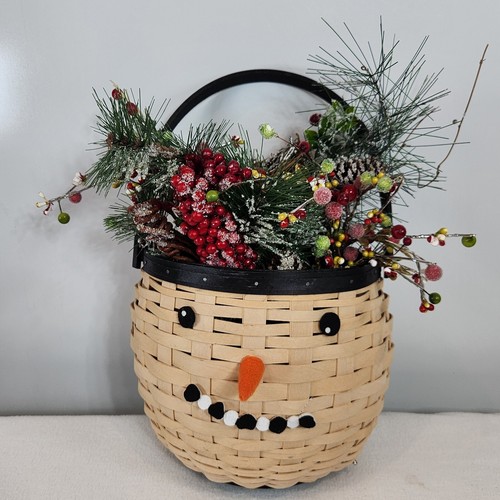 Longaberger 2011 Schneemann Gesicht Übergabe Korb Filz Gesicht zum Binden + Weihnachten grün