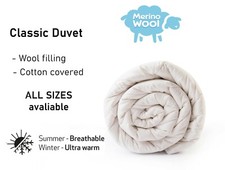 UK MERINO WOOL DUVET QUILT - WOOL & COTTON 100% NATURAL BED, ALL SIZES 10.5-8TOG