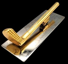 Golf Club Paper Holder 1970s Brass Clip Document Vintage Novelty Office Gift