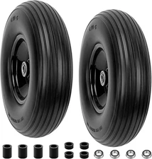2 Pcs 13" 4.00-6 Flat-Free Solid Wheelbarrow Tires & Wheels with 5/8" & 3/4" Hub