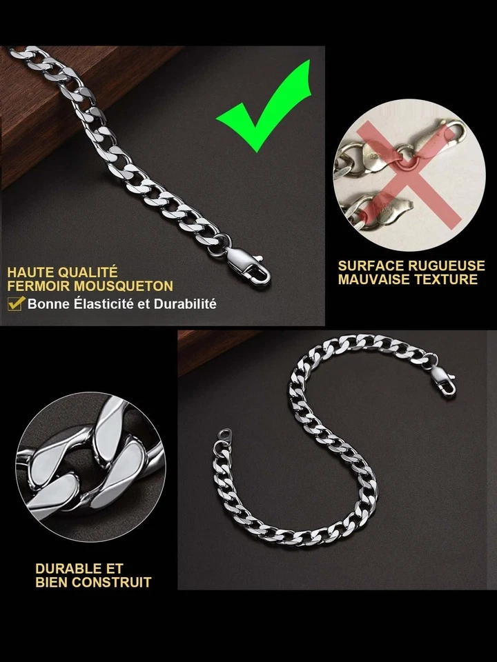 Bracelet gourmette homme acier inoxydable 19 cm chaîne cubaine - Photo 3/4
