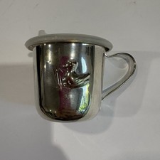 Vintage Silver Plated Baby Sippy Cup Duck Embossed with Lid