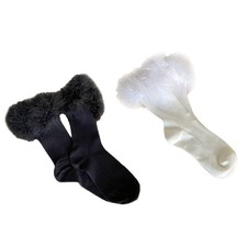 Women Ribbed Cotton Calf Socks Sweet Furry Feather Mid Stockings