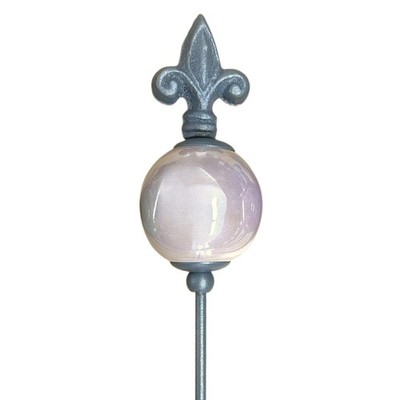 Metall Stecker französische Lilie. Gartenstecker mit Keramik-Kugel. BEIGE 80 cm.