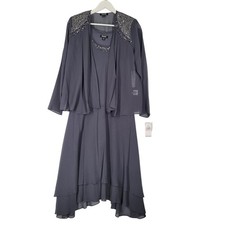 SLNY Womens 2 Piece Beaded Midi Dress Jacket Set Steel Gray 116184 Size 10 NEW